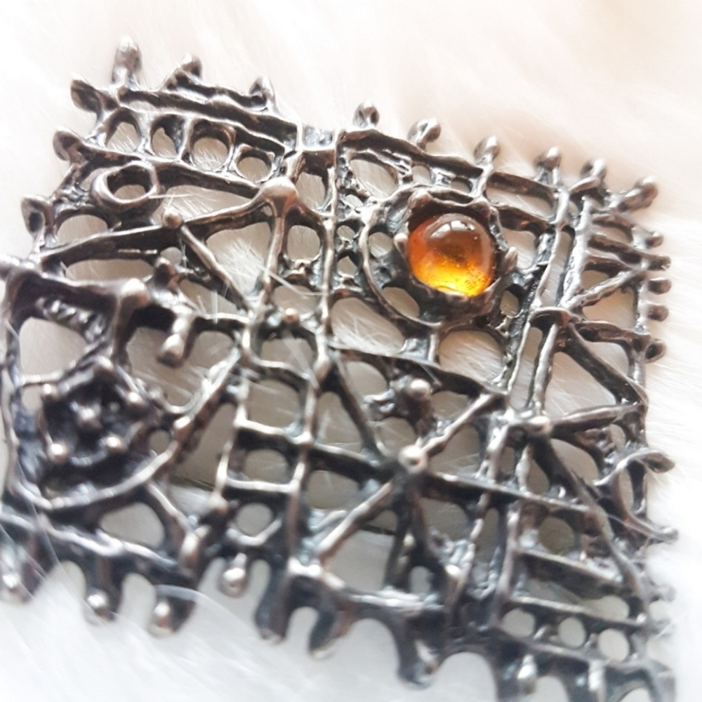 Mid Century Brutalist sterling silver brooch 💛🧡